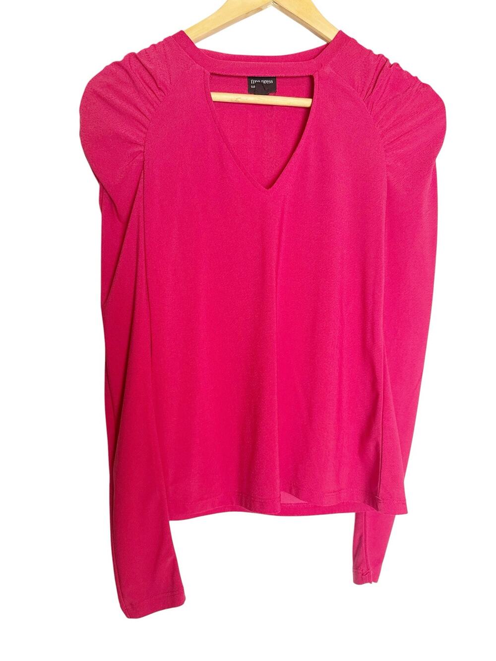 Free Press Red Pink Puff Long Sleeve Choker Cut Out Top Size Small